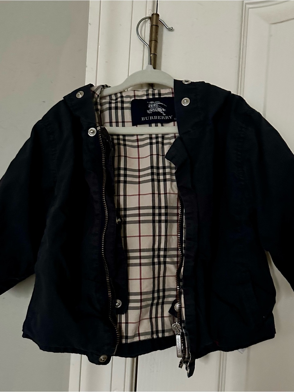 Burberry Navy Blue Kids Raincoat with Beige Check Lining